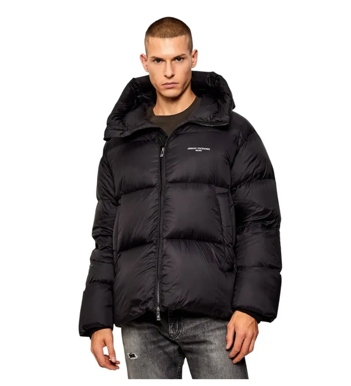A|X Armani Exchange para hombre. XM001115AF16589UC001 Abrigo plumífero con capucha negro (M), Casual, Poliamida