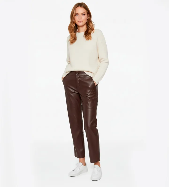 Twinset para mujer. 252TP2091 Pantalón Fashion marrón (42), Casual, Sintético