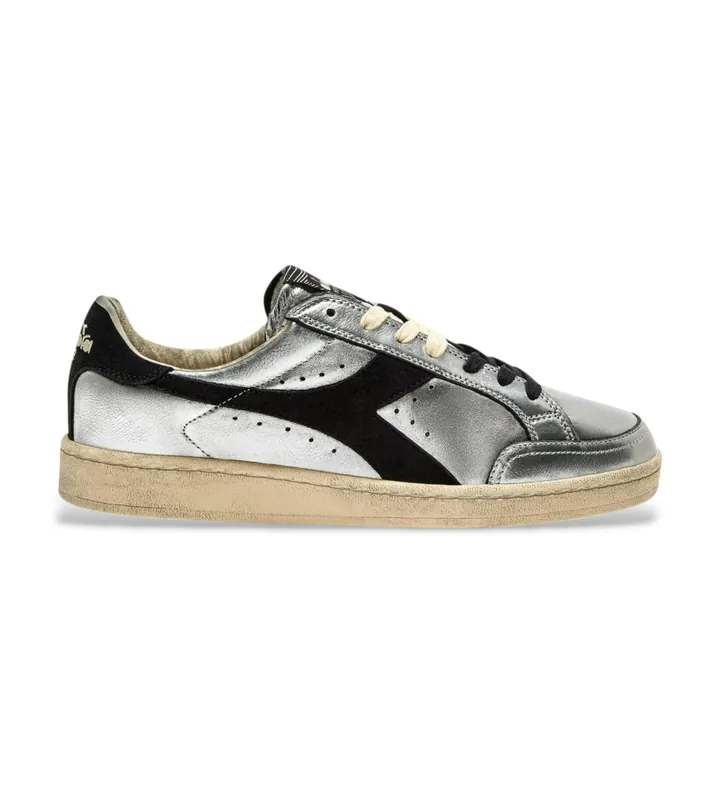 Diadora para mujer. 201182227 Zapatillas de Piel Prestige Metal Used plateado (37), Plata, Plano, Cordones, Casual