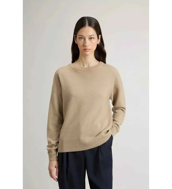 Woolrich para mujer. CFWWKN2025FRUF5067 Jersey de cuello redondo en mezcla beige (L), Casual, Lana