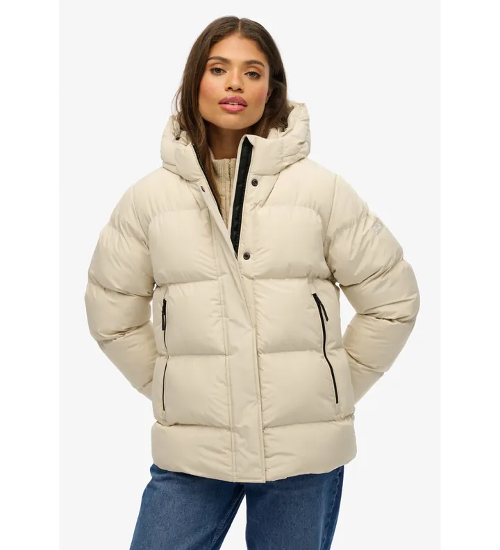 Superdry para mujer. W5012004A Chaqueta Hooded 5 Baffle Sports Puffer beige (L), Casual, Poliéster