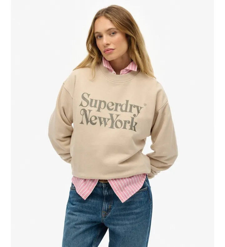 Superdry para mujer. W2012395A Sudadera Brand Mark Loose beige (L), Casual, Algodón