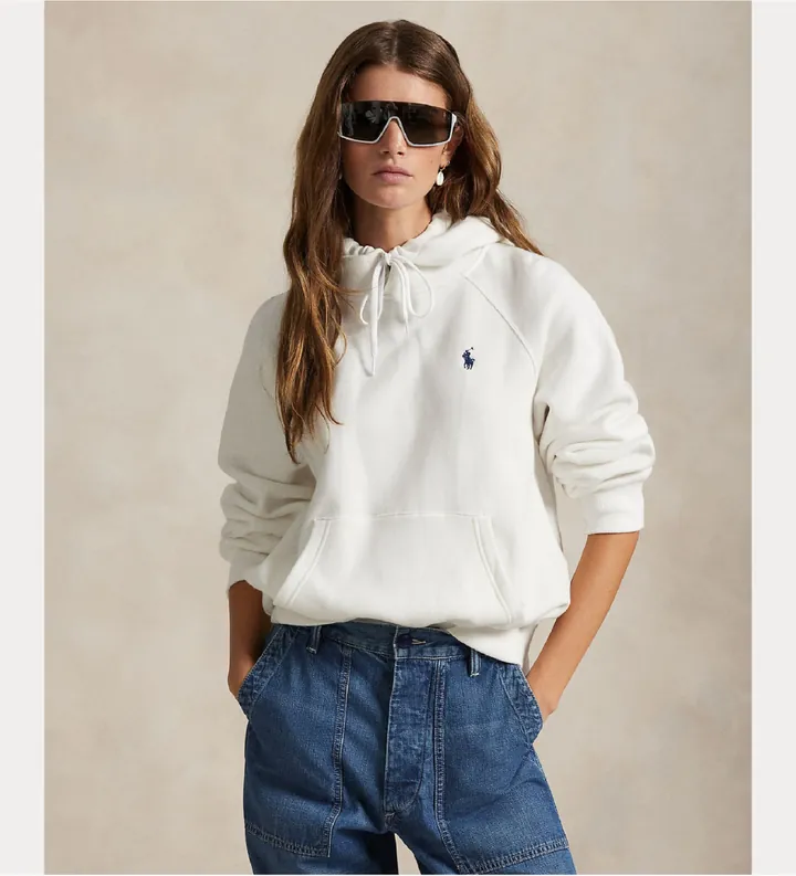 Polo Ralph Lauren para mujer. 211971698001 Sudadera de felpa Shrunken Fit blanco (L), Casual, Algodón