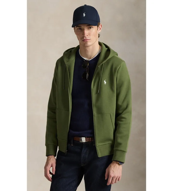 Polo Ralph Lauren para hombre. 710881517503 Sudadera de punto doble y cremallera verde (L), Casual, Algodón