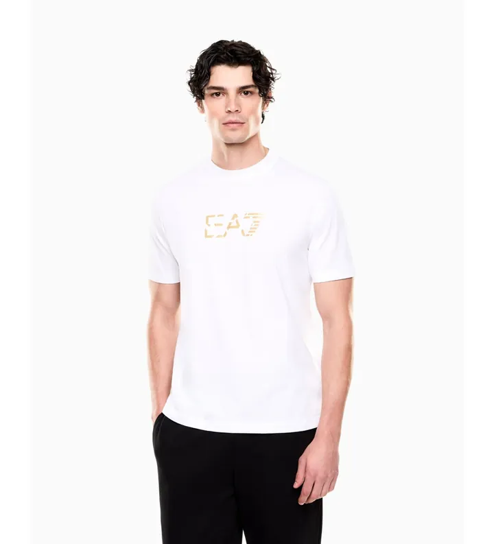 EA7 para hombre. 7M001562_AF17789 Camiseta Premium Label blanco (L), Casual, Algodón, Manga corta