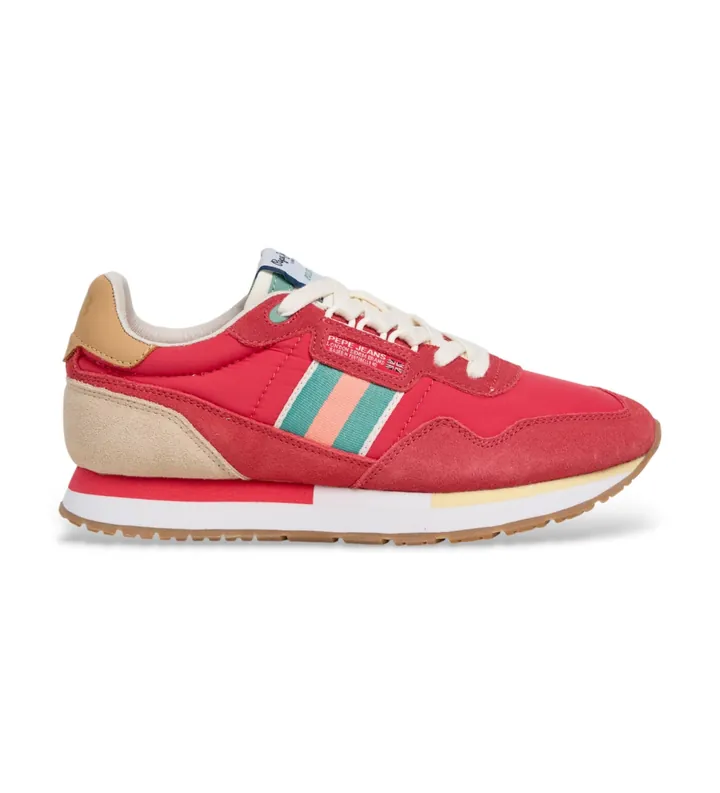 Pepe Jeans para mujer. PLS400020 Zapatillas de Piel Aiden Tape rosa (36), Rojo, Plano, Cordones, Casual