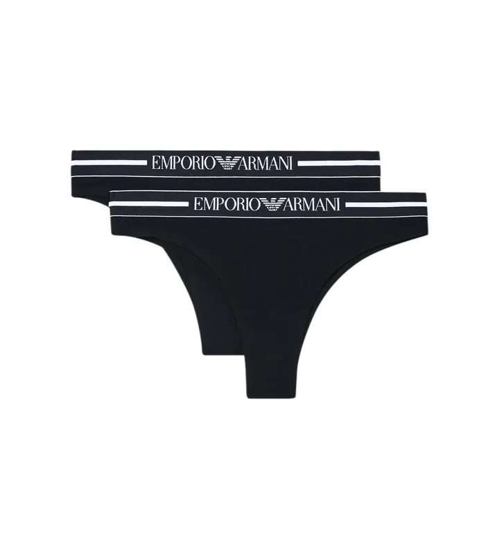 Emporio Armani para mujer. EW000406_AF19023 Set 2 braguitas brasileñas de punto orgánico con banda con logotipo negro (L), Homewear, Algodón