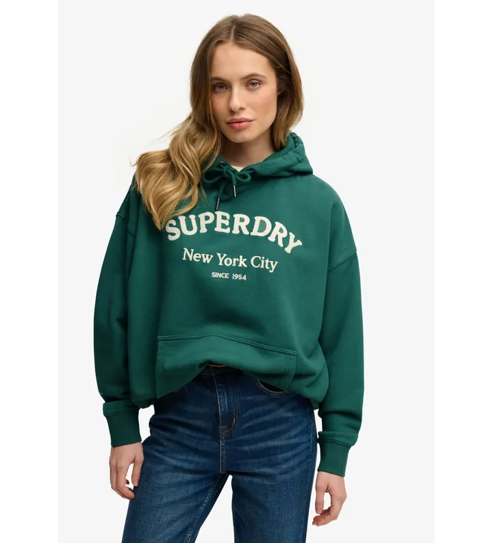 Superdry para mujer. W2012575A Sudadera Luxe verde (L), Casual, Algodón