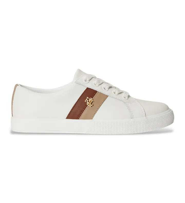 Lauren Ralph Lauren para mujer. 802925365012 Zapatillas Janson II de piel blanco (36), Plano, Cordones, Casual
