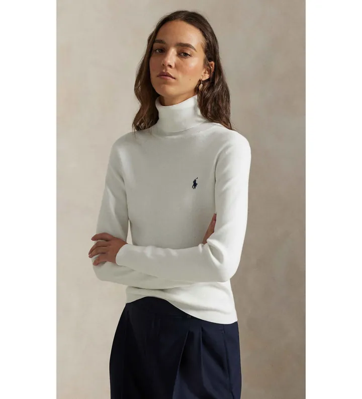 Polo Ralph Lauren para mujer. 211959287003 Jersey Cuello vuelto blanco (L), Casual, Algodón, Manga larga
