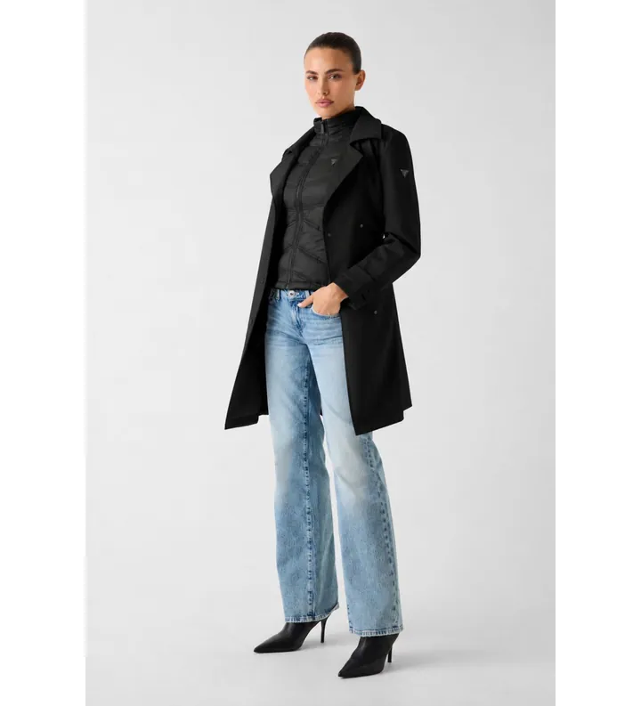 Guess para mujer. W6RL53WL942 Gabardina dos en uno negro (L), Casual, Poliéster