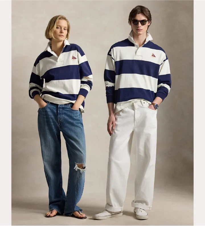 Polo Ralph Lauren unisex. 710B19139003 Camiseta de rugby Big Fit de punto marino, blanco (L), Casual, Algodón, Manga larga