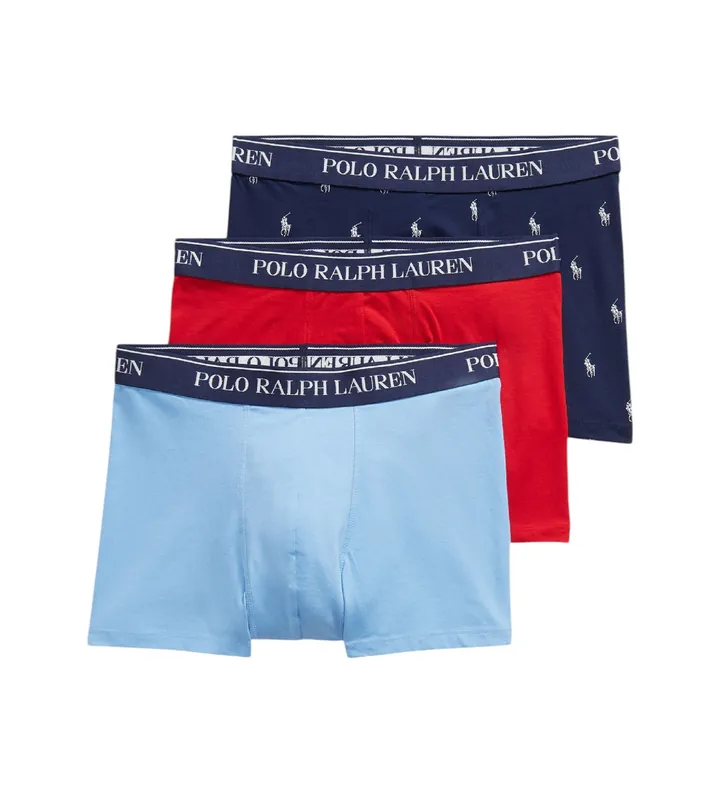 Polo Ralph Lauren para hombre. 714830299207 Set 3 bóxers de algodón elástico azul, rojo, marino (L), Homewear, Multicolor
