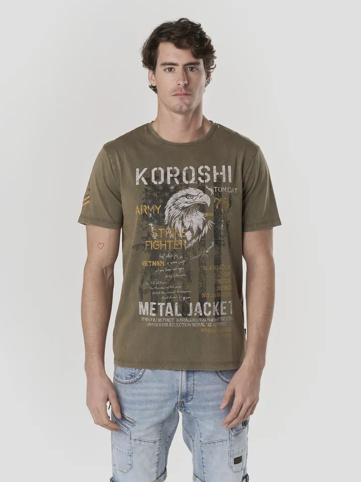 KOROSHI Camiseta amarillo oscuro / antracita / caqui / verde pastel