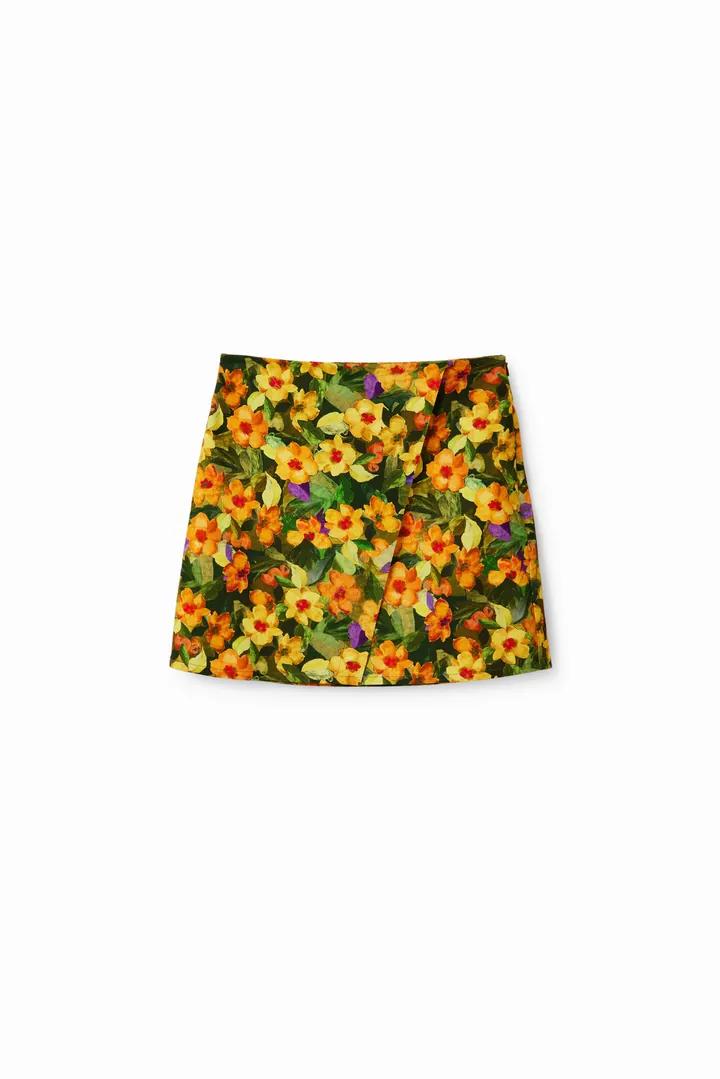 Desigual, Minifalda slim flores, Algodon, Naranja, L