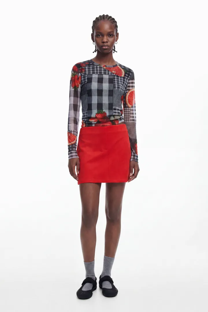 Desigual, Falda antelina mini, Poliester, Rojo, L