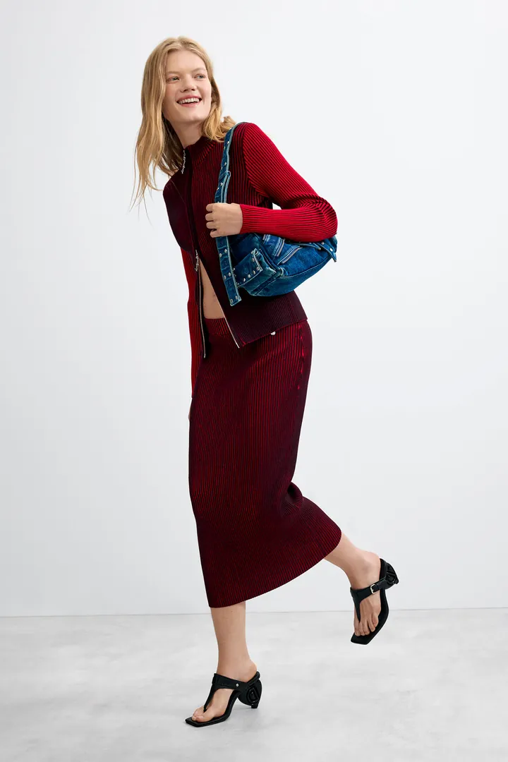 Desigual, Falda midi punto tornasolado, Mujer, Rojo, L
