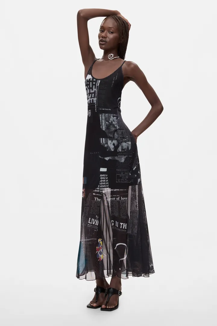 Desigual, Vestido Tirantes Estampado, Mujer, Poliester, Blanco, L