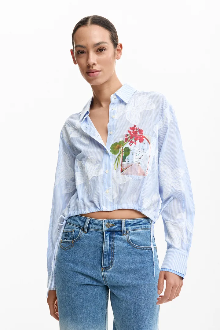 Desigual, Camisa corta estampada, Mujer, Algodon, Azul, XL