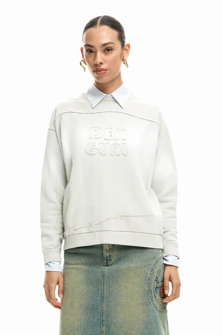 Desigual, Sudadera logo degradado, Mujer, Algodon, Blanco, L