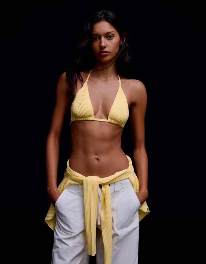 Bershka Top Bikini Triángulo Mujer M-L Amarillo