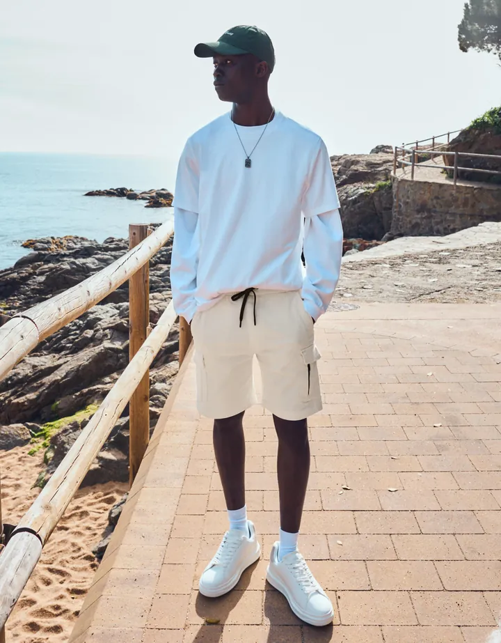 Bershka Bermuda Regular Fit Cargo Hombre L Blanco