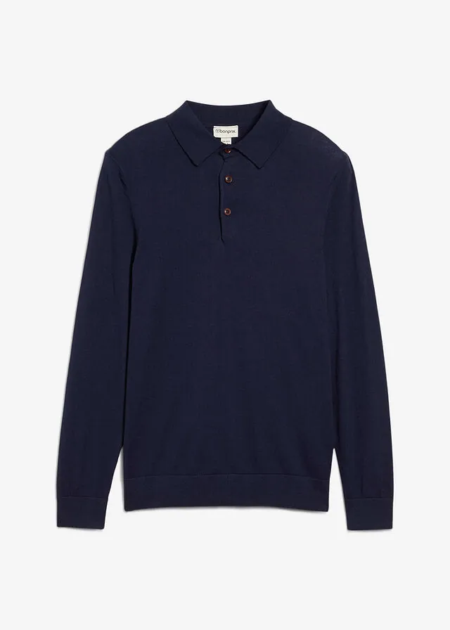 Jersey tipo polo de punto fino con lana merina de calidad con corte ajustado