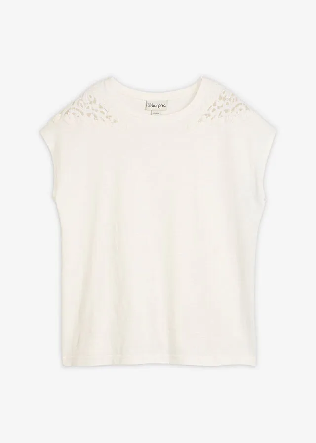 Camiseta de algodón puro con inserto de encaje