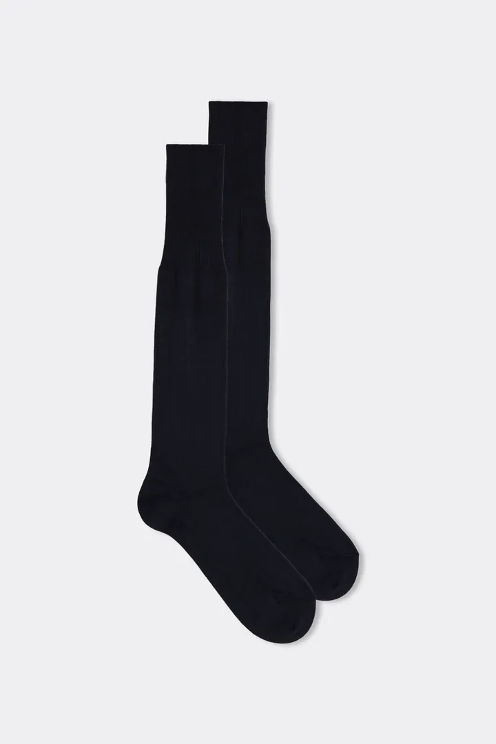 Intimissimi Calcetines Largos de Cashmere Seda y Algodón Hombre Azul Tamaño 37-39