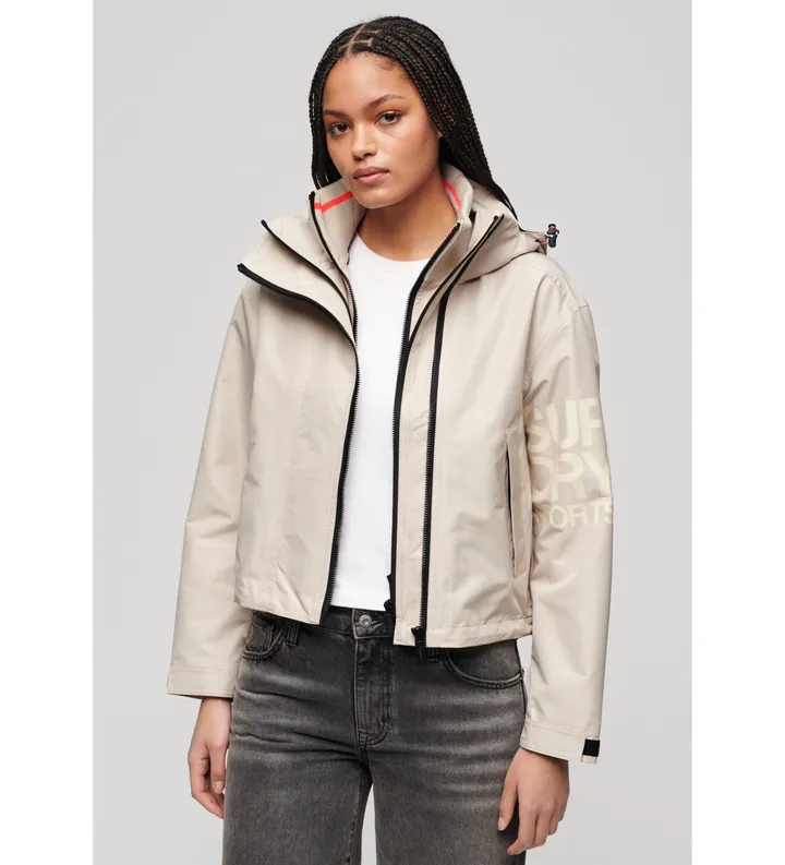 Superdry para mujer. W5011655A Chaqueta cortavientos bordado SD beige (L), Casual, Poliéster, Manga larga