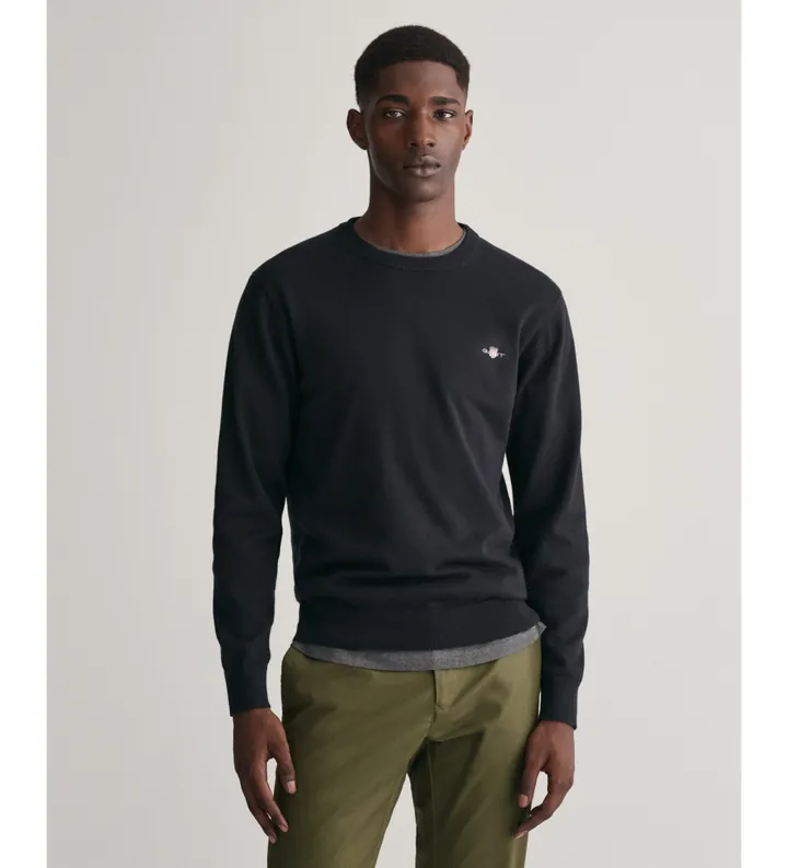 Gant para hombre. 8030561 Jersey de cuello redondo de algodón clásico negro (3XL), Casual