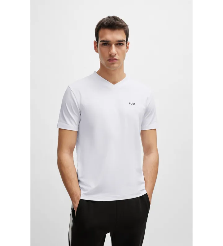 BOSS para hombre. 50506347 Camiseta V blanco (L), Casual, Algodón, Manga corta