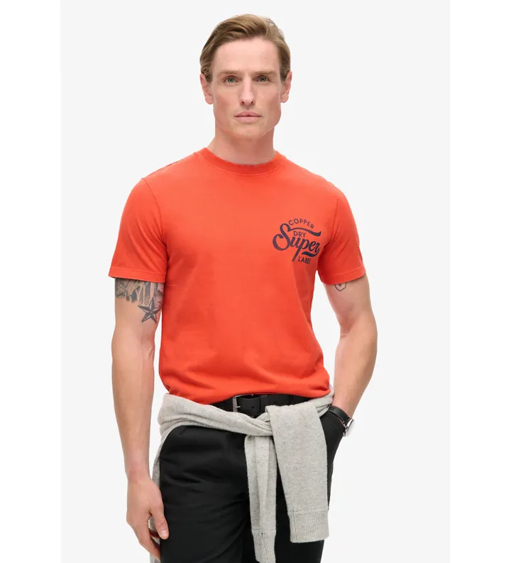 Superdry para hombre. M1012024A Camiseta Copper Label Chest Graphic naranja (M), Casual, Algodón, Manga corta