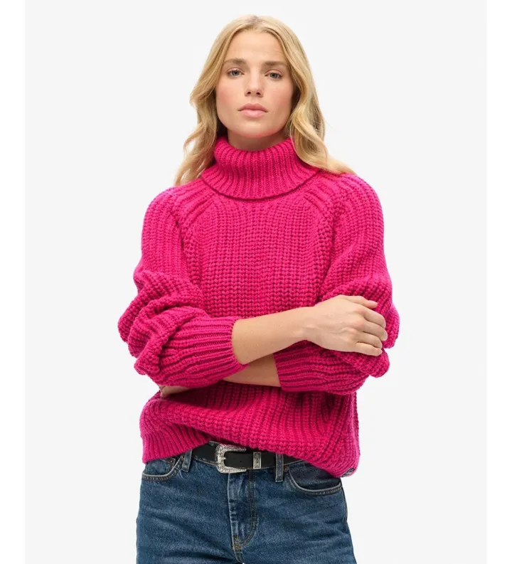 Superdry para mujer. W6110397A Jersey Slouchy Stitch Roll rosa (L), Casual, Acrílico