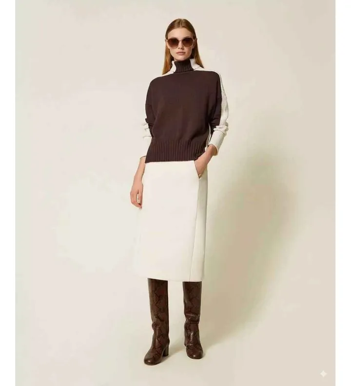 Twinset para mujer. 252TP2191 Falda midi de tejido scuba blanco (40), Casual, Viscosa