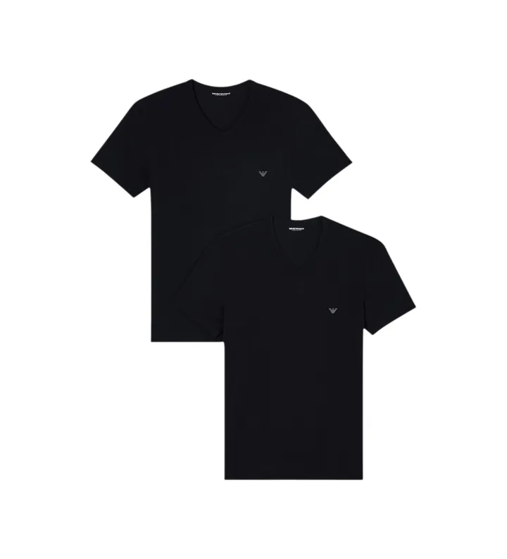 Emporio Armani para hombre. EM000392_AF14132 Set 2 camisetas de estar por casa de punto elástico con cuello de pico negro (L), Homewear, Alg