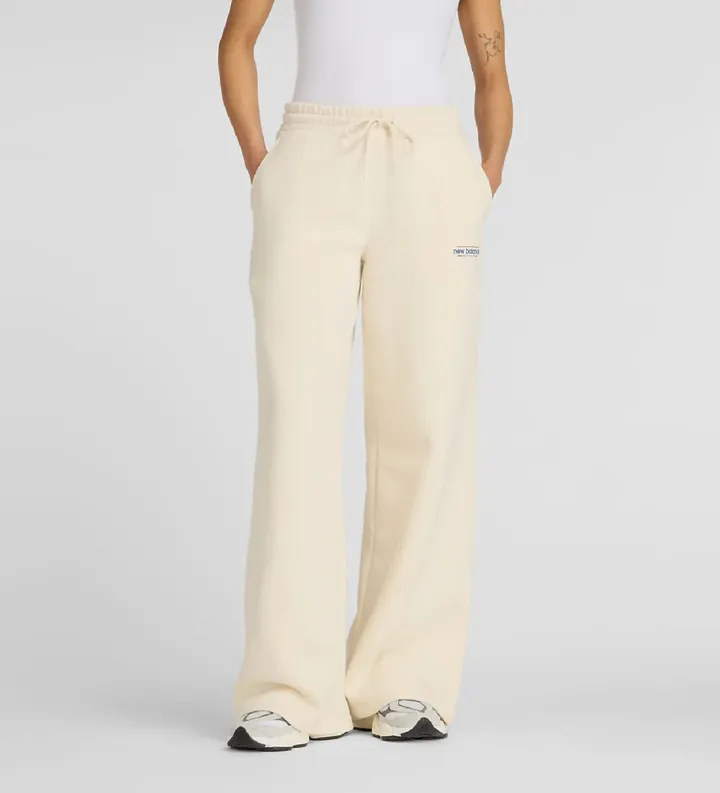 New Balance para mujer. WP53903 Pantalón ancho de polar reinventado beige (L), Casual, Algodón