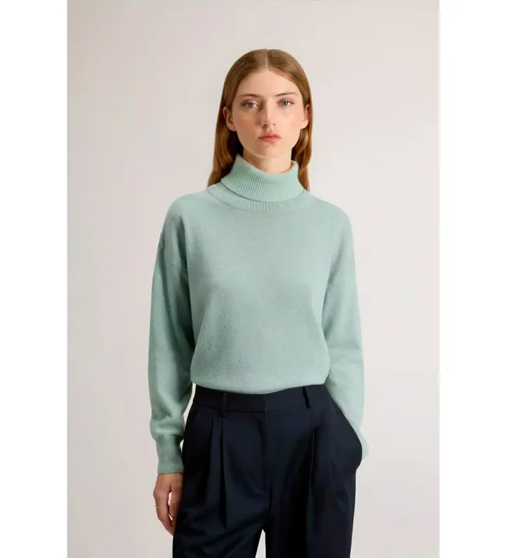 Woolrich para mujer. CFWWKN2027FRUF5067 Jersey de cuello alto en mezcla verde (L), Casual, Lana