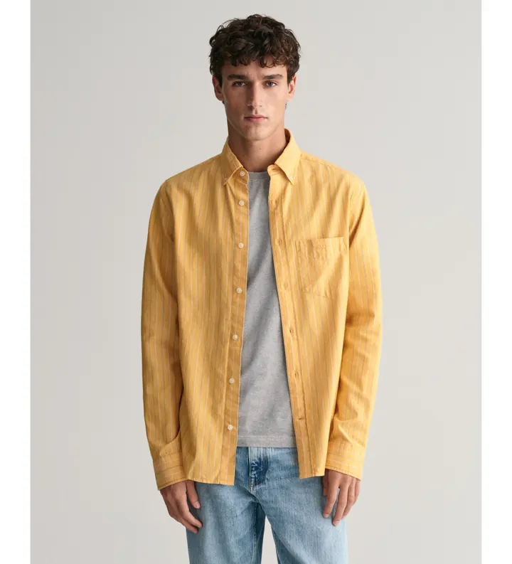 Gant para hombre. 3240056 Camisa Oxford Regular Fit Archive a rayas amarillo (L), Casual, Algodón, Manga larga