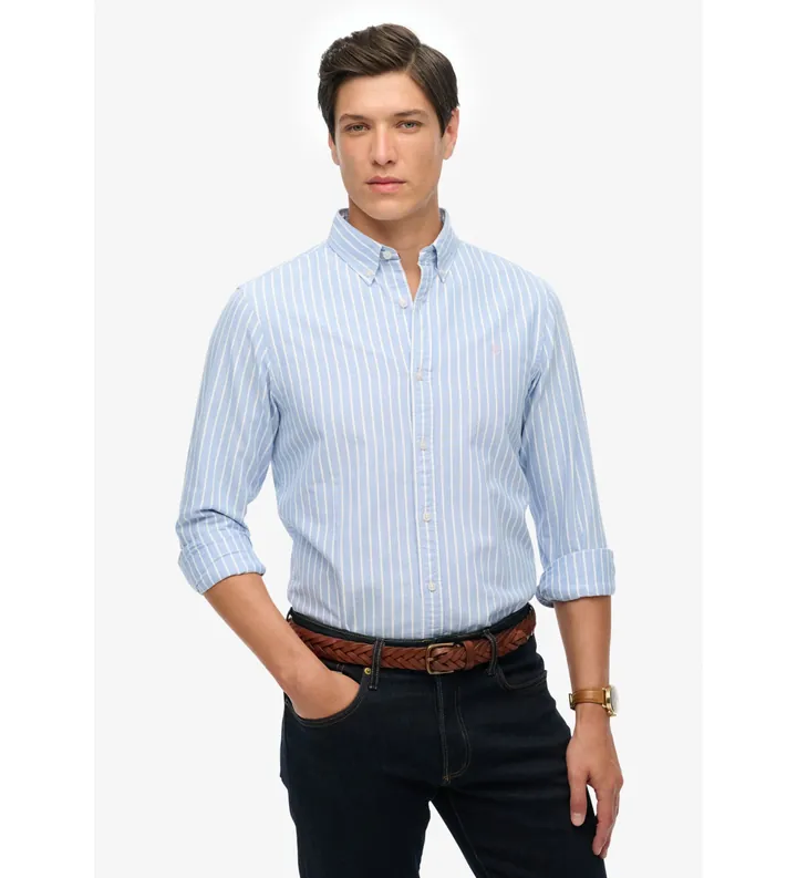 Superdry para hombre. M4011037A Camisa Classic Oxford azul claro (L), Casual, Algodón, Manga larga