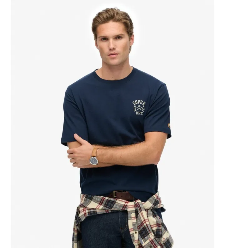 Superdry para hombre. M1012283A Camiseta Athletic Club marino (L), Casual, Algodón, Manga corta