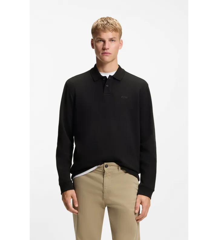 BOSS para hombre. 50520710 Polo Petempesto negro (L), Casual, Algodón, Manga larga