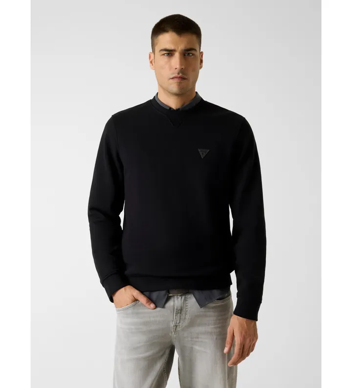 Guess para hombre. M6RQ08KCN01 Sudadera con parche de logo negro (L), Casual, Algodón