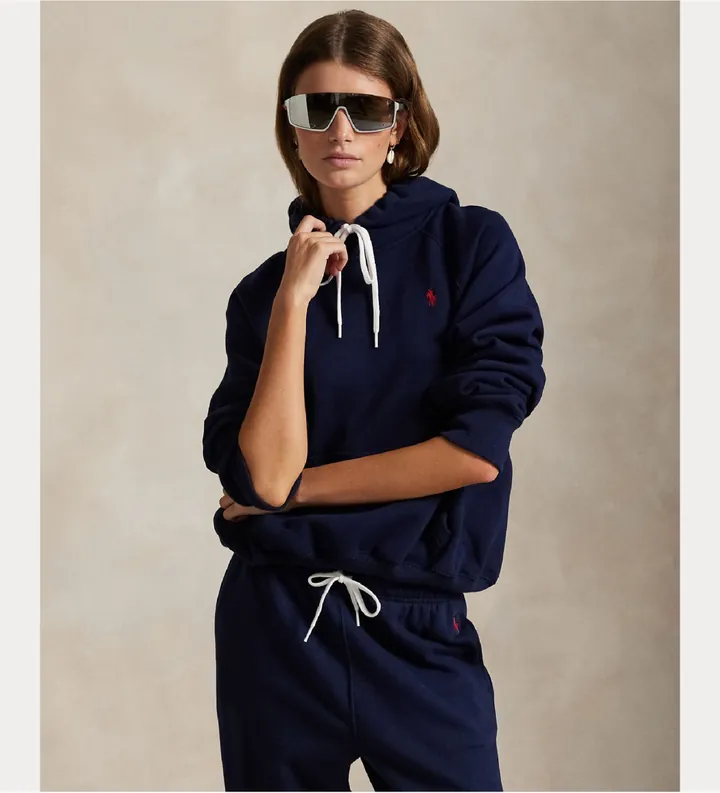 Polo Ralph Lauren para mujer. 211971698002 Sudadera de felpa Shrunken Fit marino (L), Casual, Algodón