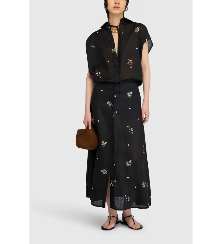 Semicouture para mujer. S6SN57 Camisa Elen negro (40), Casual, Lino, Manga corta