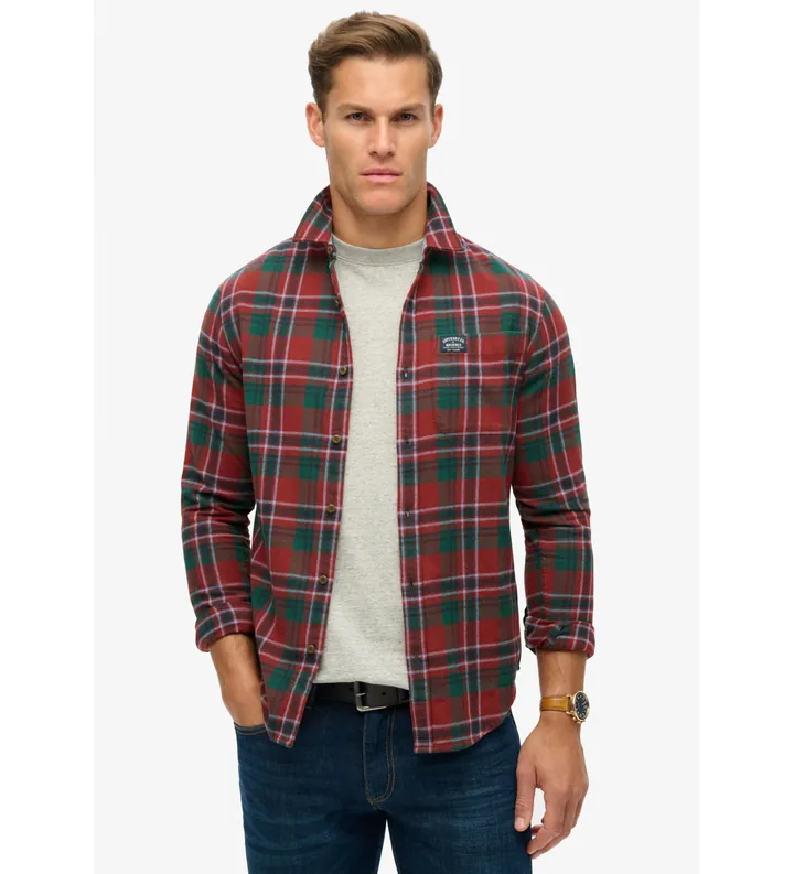 Superdry para hombre. M4010727A Camisa Lumberjack rojo (S), Casual, Algodón, Manga larga