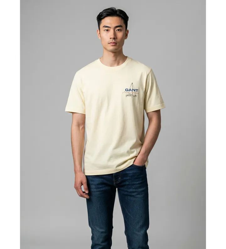Gant para hombre. 2003404 Camiseta logotipo amarillo (L), Casual, Algodón, Manga corta