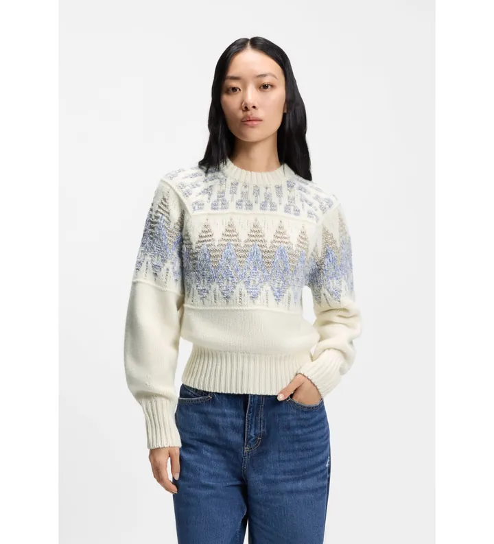 BOSS para mujer. 50551269 Jersey Farombo blanco roto (L), Casual, Lana