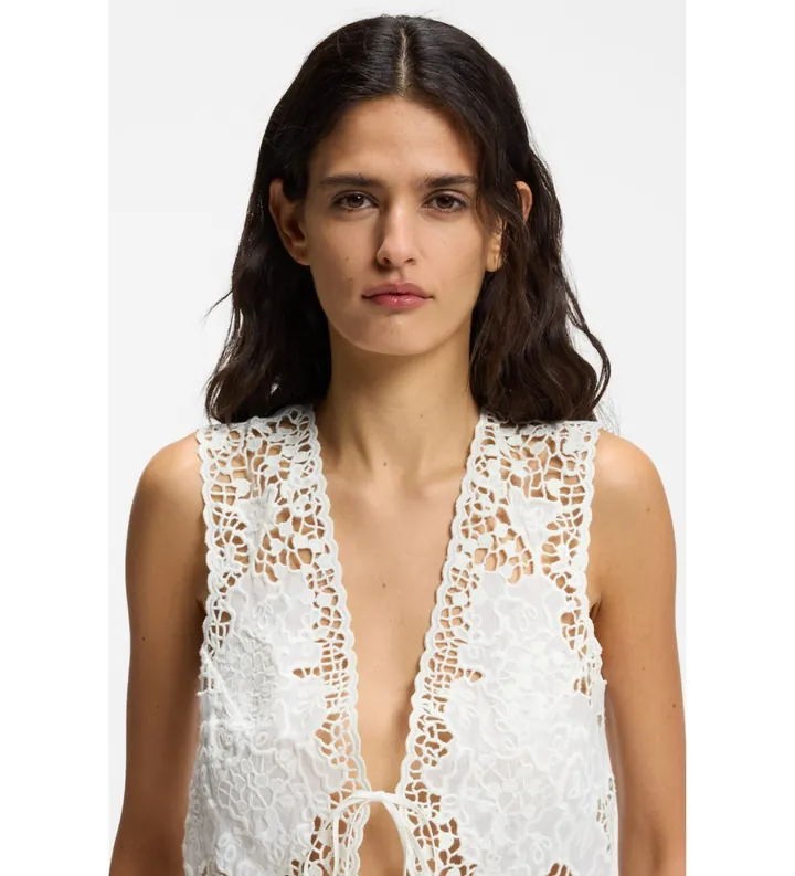 BOSS para mujer. 50556743 Chaleco bordaod con cierre de anudado blanco (34), Casual, Poliéster, Sin mangas / Tirantes