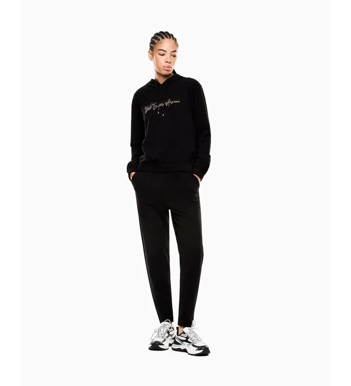 EA7 para mujer. 7W000990_AF12502 Chándal de mezcla de algodón elástico negro (L), Deportivo, Manga larga
